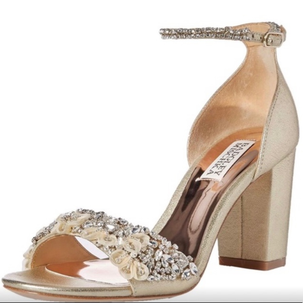Badgley Mischka Finesse II Jewel Embellished Sandal Block Heel Ankle Strap 6